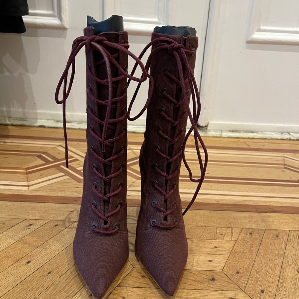 Yeezy stretched-canvas lace-up boot in Merlot